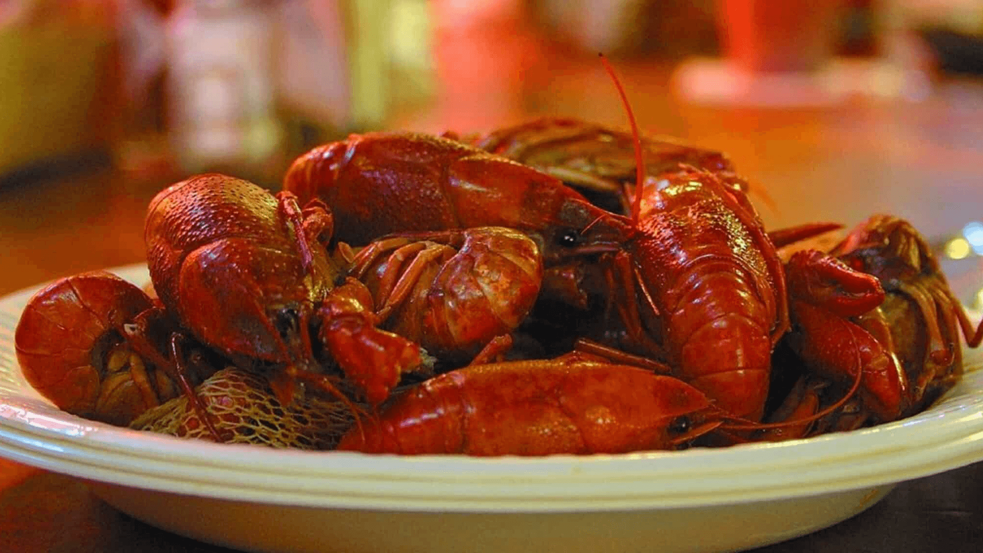 A plate of cooked red crawfish.
